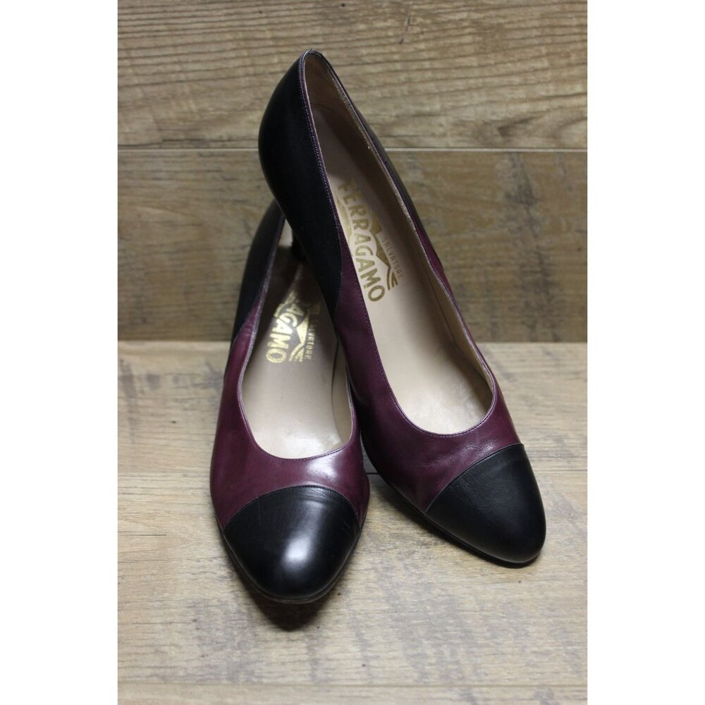 Salvatore Ferragamo vintage‎ women's colorblock leather kitten heel pumps 8B